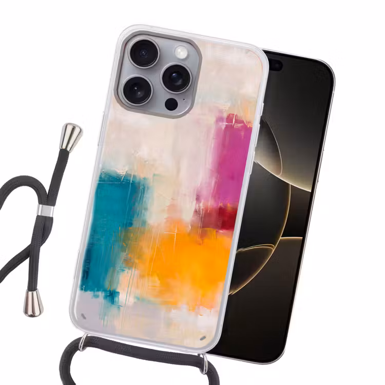 Abstract - Kleurrijk - Modern - Kunst - Oranje Hoesje iPhone 16 Pro Max met koord klein -sfeer1