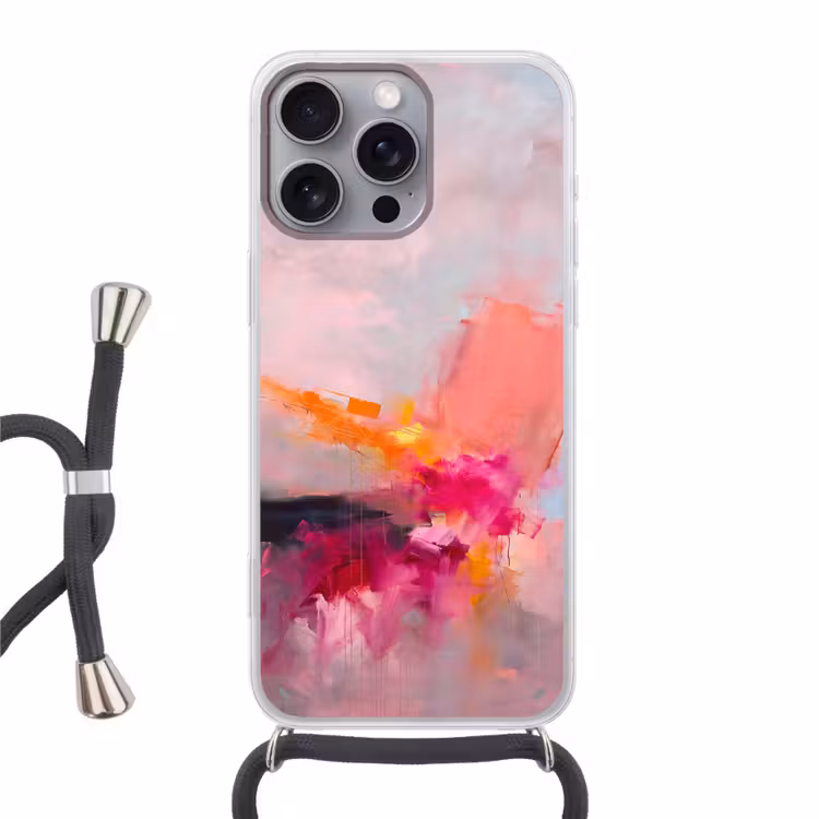 Abstract - Kleurrijk - Modern - Roze Hoesje iPhone 16 Pro Max met koord klein -3d