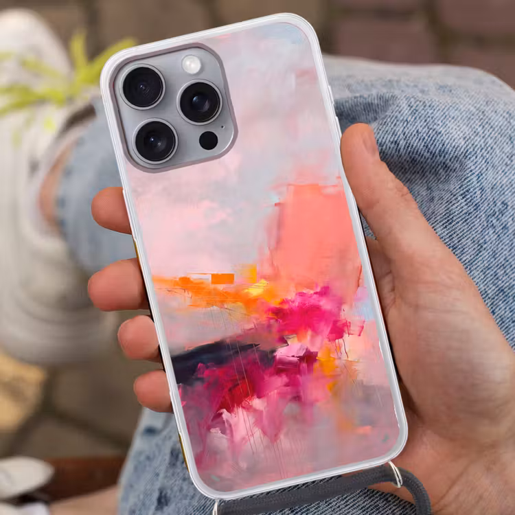 Abstract - Kleurrijk - Modern - Roze Hoesje iPhone 16 Pro Max met koord klein -sfeer3