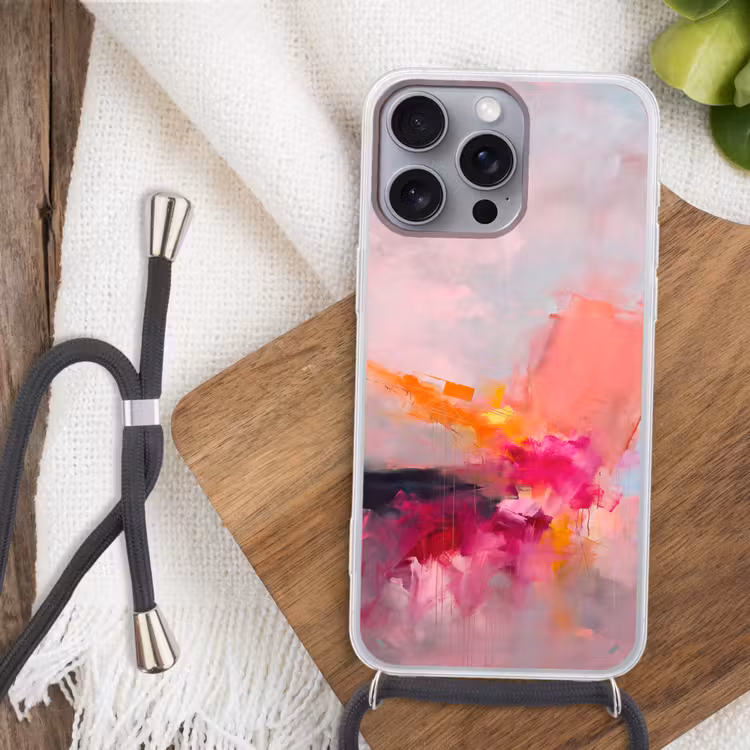 Abstract - Kleurrijk - Modern - Roze Hoesje iPhone 16 Pro Max met koord klein -sfeer4