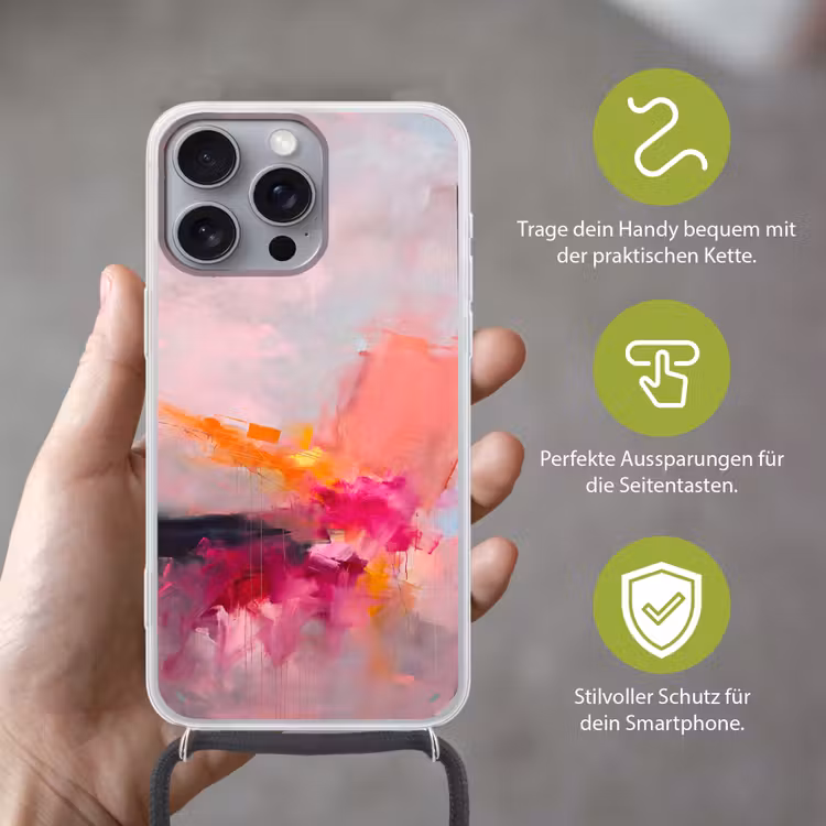 Abstract - Kleurrijk - Modern - Roze Hoesje iPhone 16 Pro Max met koord klein -sfeer2_DE