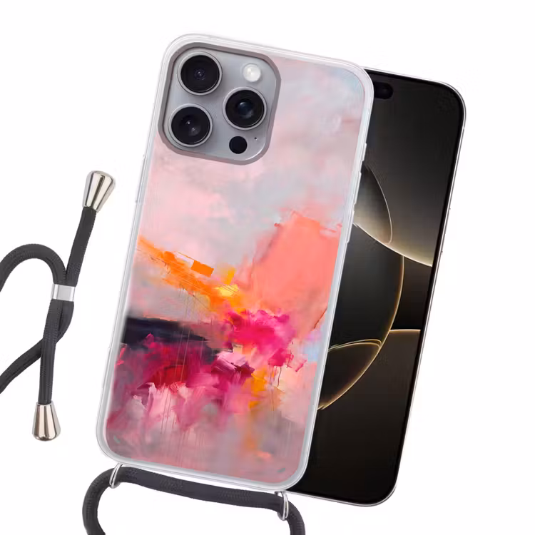 Abstract - Kleurrijk - Modern - Roze Hoesje iPhone 16 Pro Max met koord klein -sfeer1