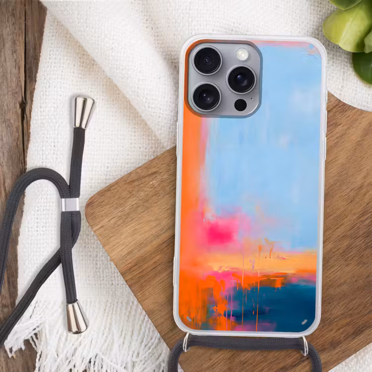 Abstract - Kleurvlakken - Modern - Oranje - Blauw Hoesje iPhone 16 Pro Max met koord klein -sfeer4