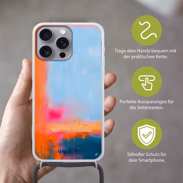 Abstract - Kleurvlakken - Modern - Oranje - Blauw Hoesje iPhone 16 Pro Max met koord klein -sfeer2_DE