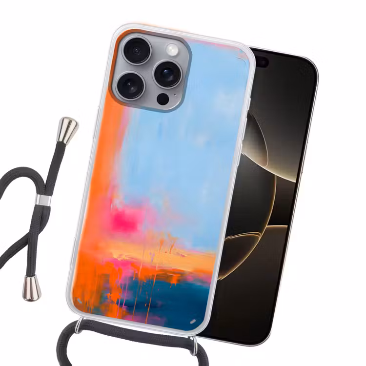 Abstract - Kleurvlakken - Modern - Oranje - Blauw Hoesje iPhone 16 Pro Max met koord klein -sfeer1
