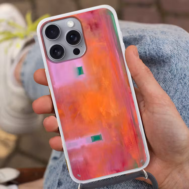 Abstract - Vlakken - Kunst - Modern - Oranje Hoesje iPhone 16 Pro Max met koord klein -sfeer3