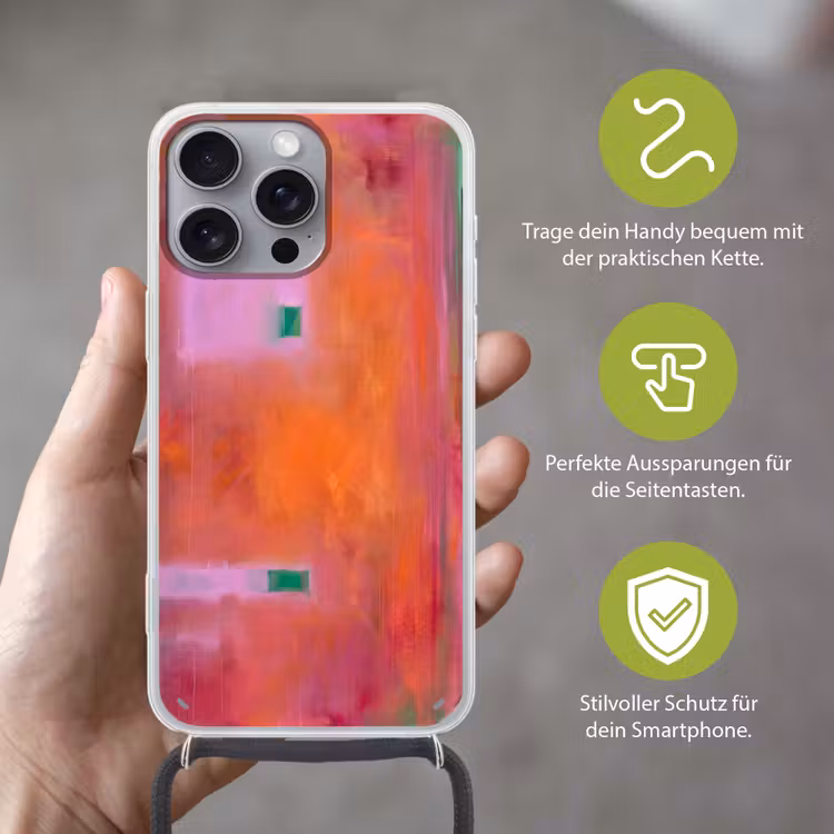 Abstract - Vlakken - Kunst - Modern - Oranje Hoesje iPhone 16 Pro Max met koord klein -sfeer2_DE