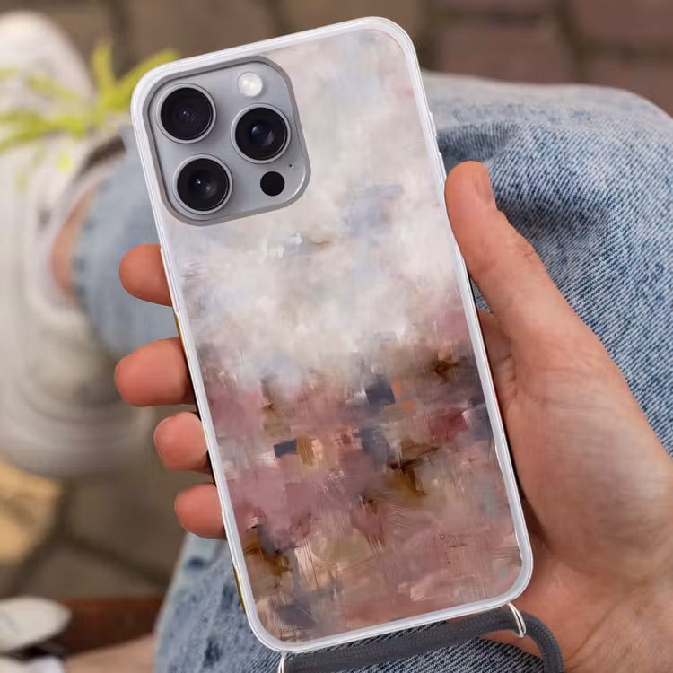 Abstract - Vloeiend - Kunst - Modern - Beige Hoesje iPhone 16 Pro Max met koord klein -sfeer3