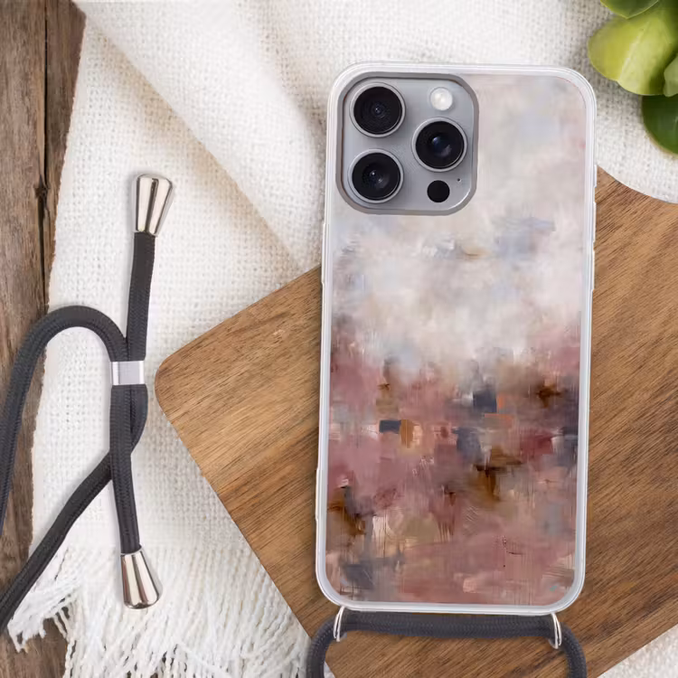 Abstract - Vloeiend - Kunst - Modern - Beige Hoesje iPhone 16 Pro Max met koord klein -sfeer4