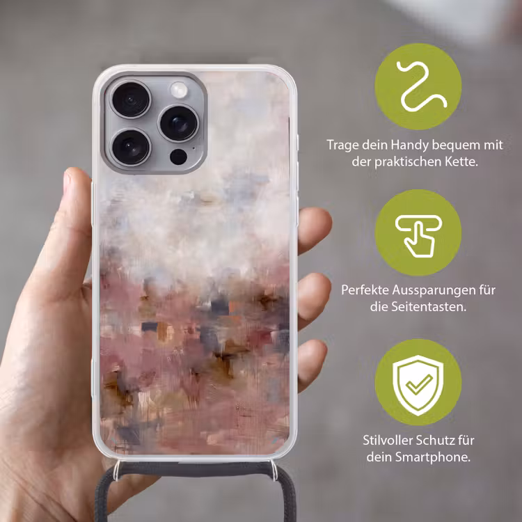 Abstract - Vloeiend - Kunst - Modern - Beige Hoesje iPhone 16 Pro Max met koord klein -sfeer2_DE