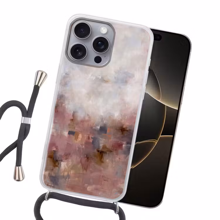 Abstract - Vloeiend - Kunst - Modern - Beige Hoesje iPhone 16 Pro Max met koord klein -sfeer1