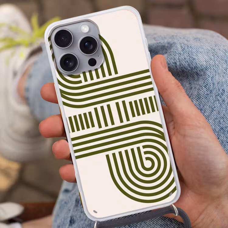 Abstract - Vormen - Modern - Groen Hoesje iPhone 16 Pro Max met koord klein -sfeer3