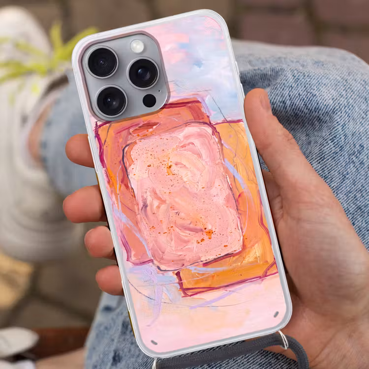 Abstract - Vormen - Modern - Roze Hoesje iPhone 16 Pro Max met koord klein -sfeer3