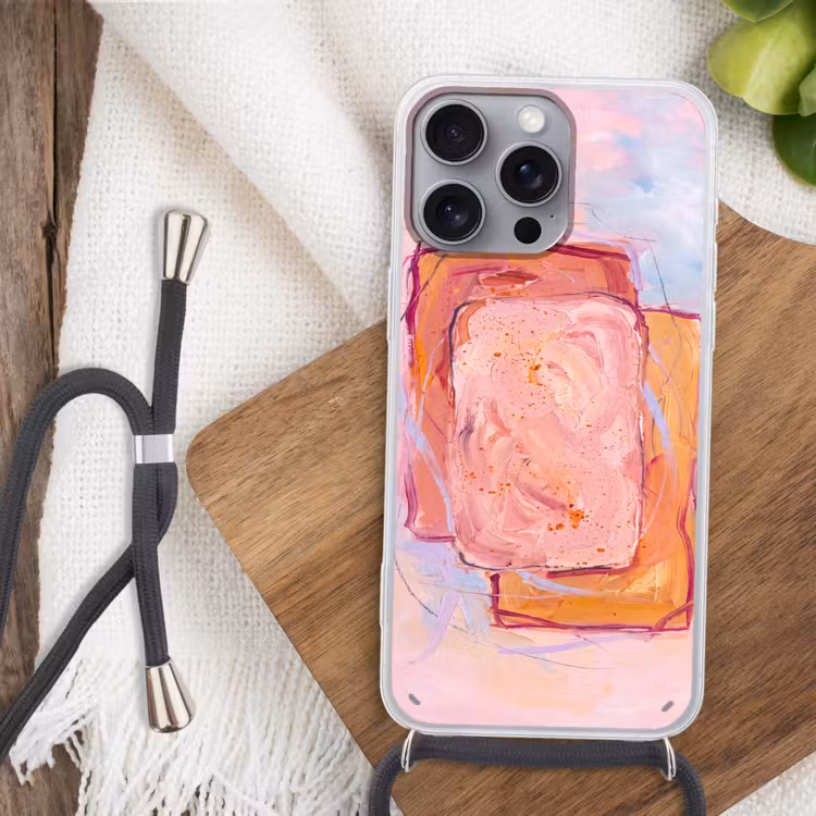 Abstract - Vormen - Modern - Roze Hoesje iPhone 16 Pro Max met koord klein -sfeer4