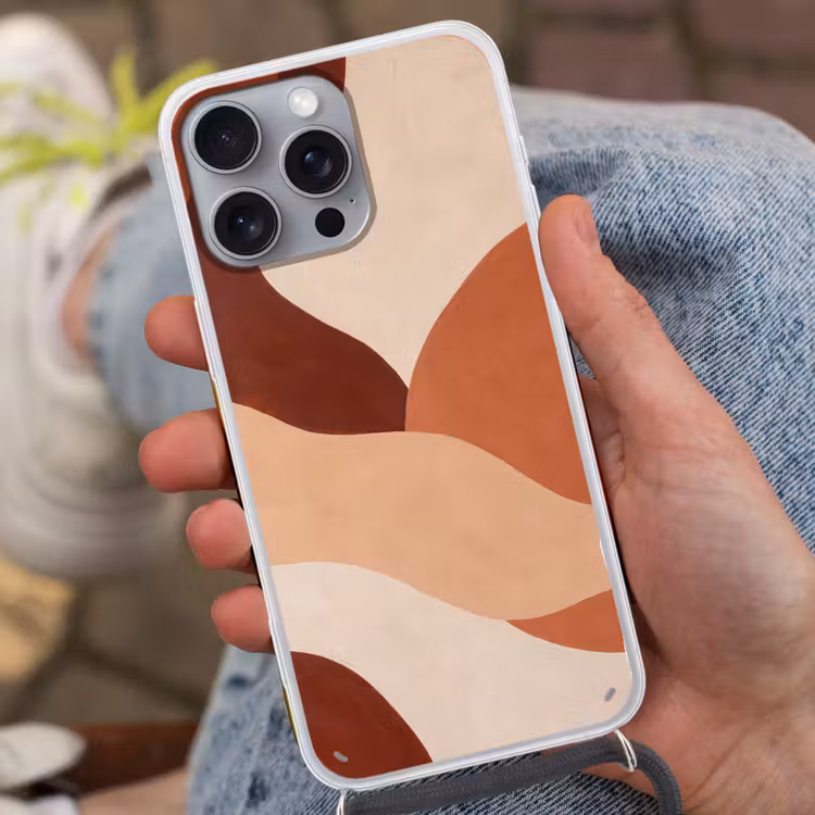 Abstract - Vormen - Organisch - Aardetinten - Modern Hoesje iPhone 16 Pro Max met koord klein -sfeer3