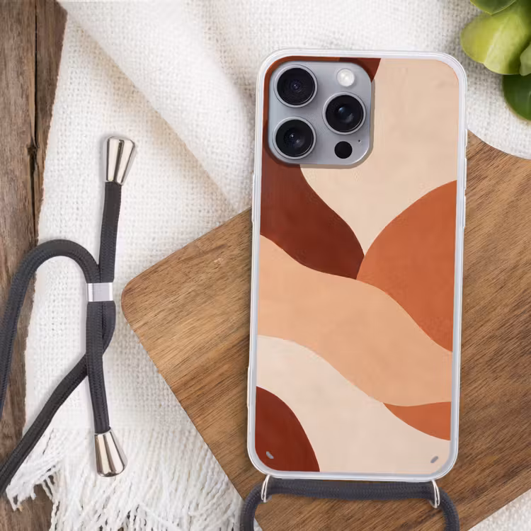 Abstract - Vormen - Organisch - Aardetinten - Modern Hoesje iPhone 16 Pro Max met koord klein -sfeer4