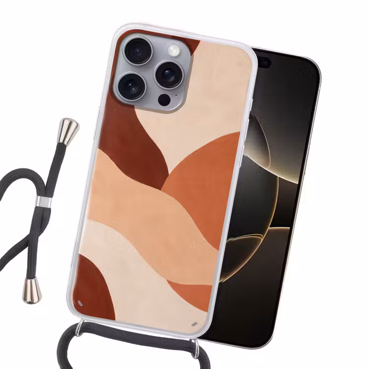 Abstract - Vormen - Organisch - Aardetinten - Modern Hoesje iPhone 16 Pro Max met koord klein -sfeer1