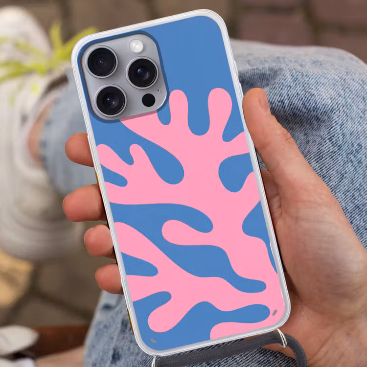 Abstract - Vormen - Roze - Blauw Hoesje iPhone 16 Pro Max met koord klein -sfeer3