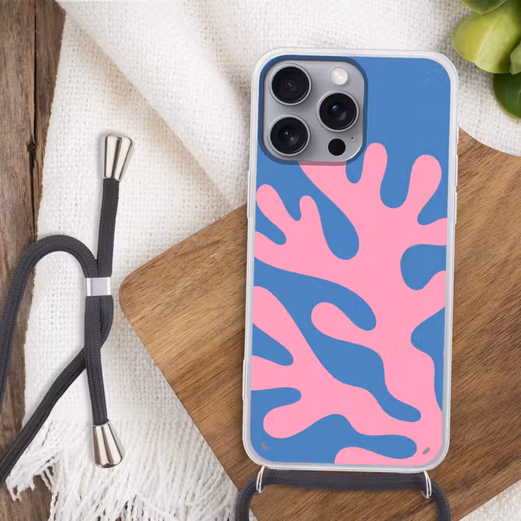 Abstract - Vormen - Roze - Blauw Hoesje iPhone 16 Pro Max met koord klein -sfeer4