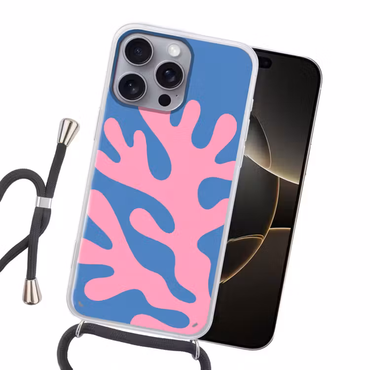 Abstract - Vormen - Roze - Blauw Hoesje iPhone 16 Pro Max met koord klein -sfeer1