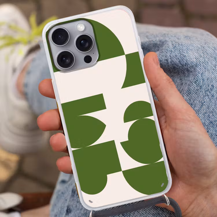 Abstract - Geometrie - Modern - Groen - Wit Hoesje iPhone 16 Pro Max met koord klein -sfeer3