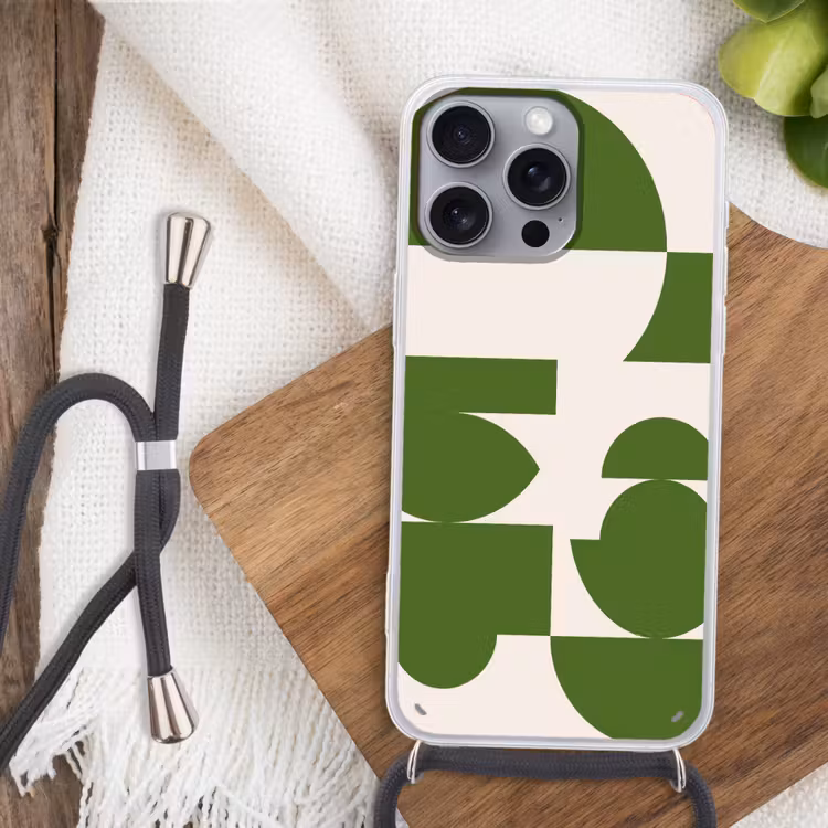 Abstract - Geometrie - Modern - Groen - Wit Hoesje iPhone 16 Pro Max met koord klein -sfeer4