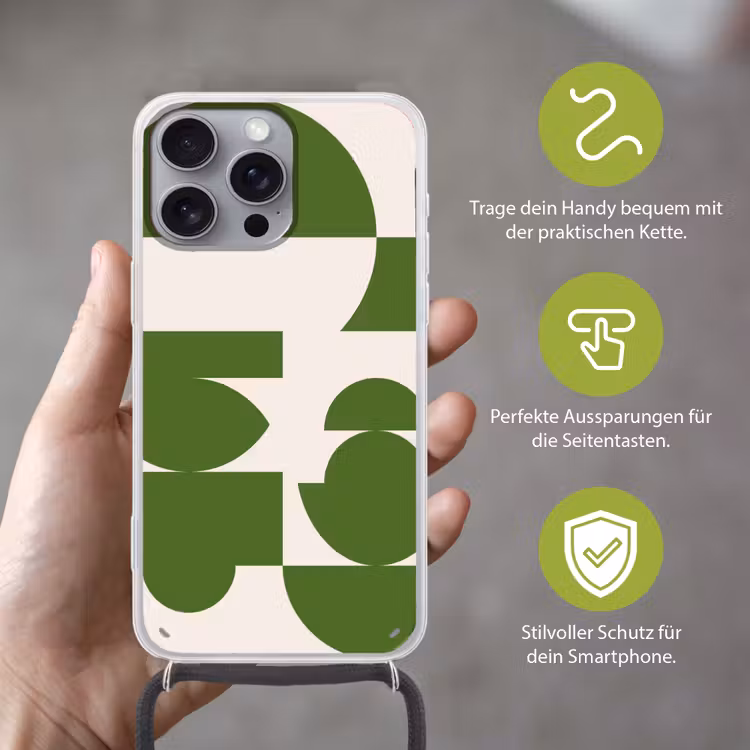 Abstract - Geometrie - Modern - Groen - Wit Hoesje iPhone 16 Pro Max met koord klein -sfeer2_DE