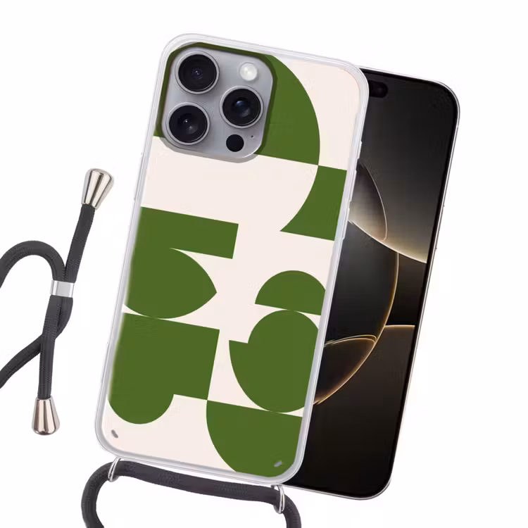 Abstract - Geometrie - Modern - Groen - Wit Hoesje iPhone 16 Pro Max met koord klein -sfeer1