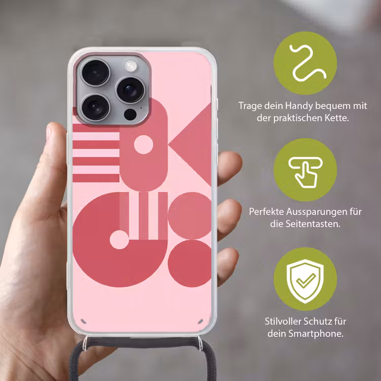 Abstract - Geometrisch - Vormen - Roze Hoesje iPhone 16 Pro Max met koord klein -sfeer2_DE