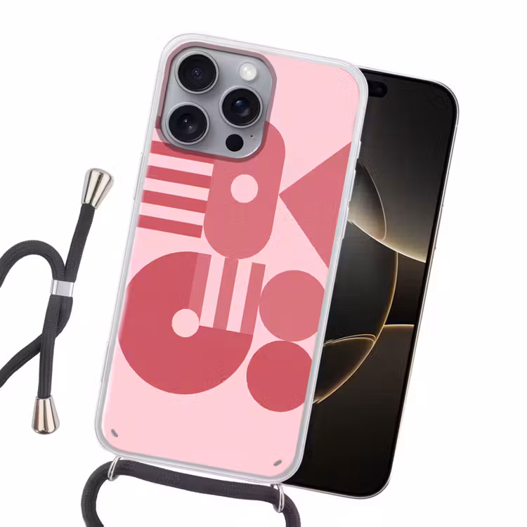 Abstract - Geometrisch - Vormen - Roze Hoesje iPhone 16 Pro Max met koord klein -sfeer1