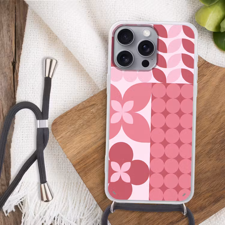Abstract - Geometrisch - Patroon - Modern - Roze Hoesje iPhone 16 Pro Max met koord klein -sfeer4