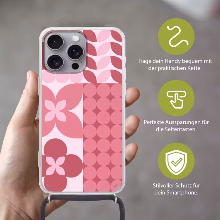 Abstract - Geometrisch - Patroon - Modern - Roze Hoesje iPhone 16 Pro Max met koord klein -sfeer2_DE