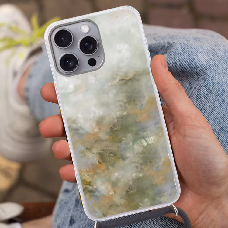 Abstract - Groen - Beige - Modern - Kunst Hoesje iPhone 16 Pro Max met koord klein -sfeer3
