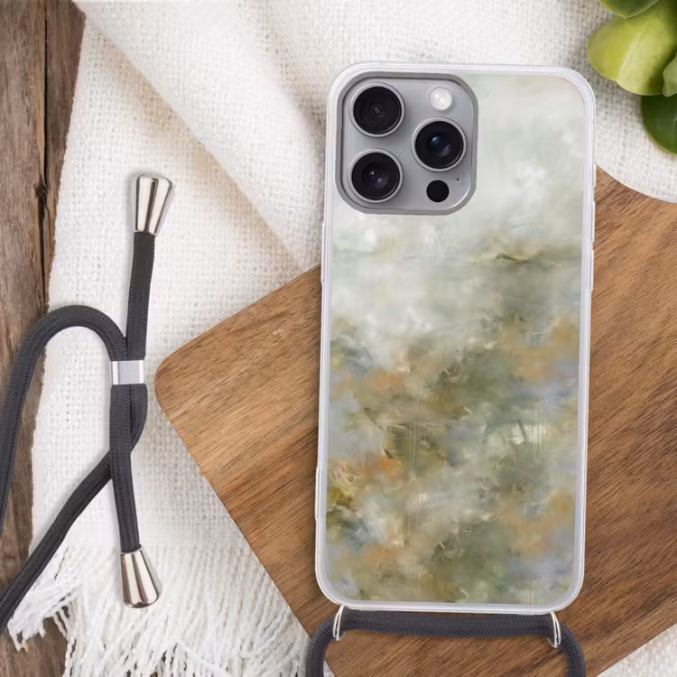 Abstract - Groen - Beige - Modern - Kunst Hoesje iPhone 16 Pro Max met koord klein -sfeer4