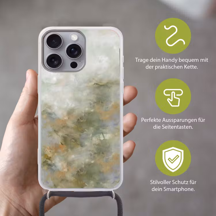 Abstract - Groen - Beige - Modern - Kunst Hoesje iPhone 16 Pro Max met koord klein -sfeer2_DE