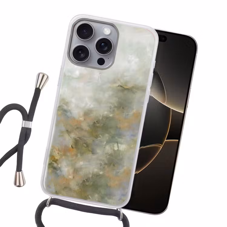 Abstract - Groen - Beige - Modern - Kunst Hoesje iPhone 16 Pro Max met koord klein -sfeer1
