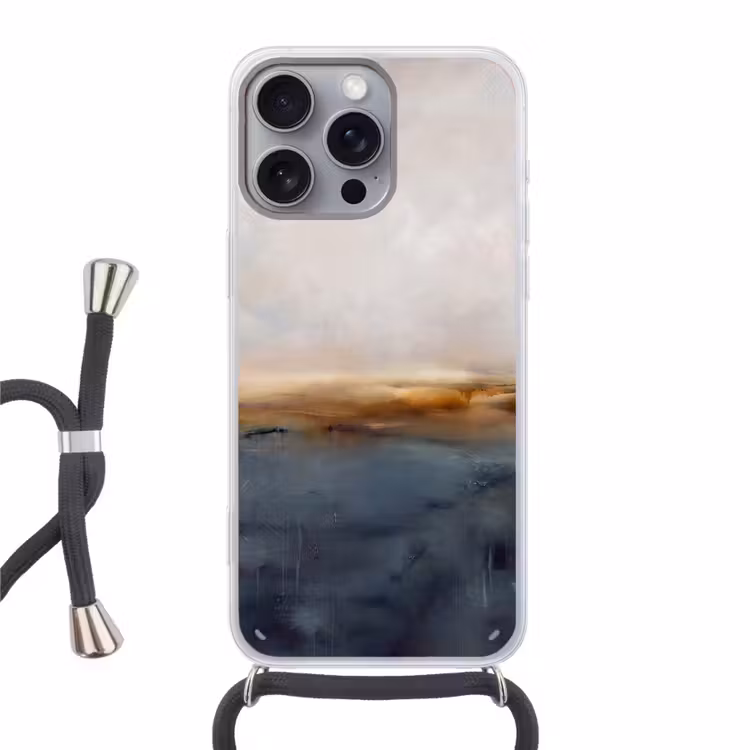 Abstract - Horizon - Water - Modern - Beige Hoesje iPhone 16 Pro Max met koord klein -3d