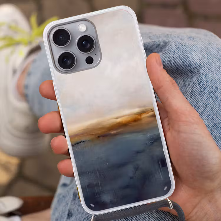 Abstract - Horizon - Water - Modern - Beige Hoesje iPhone 16 Pro Max met koord klein -sfeer3