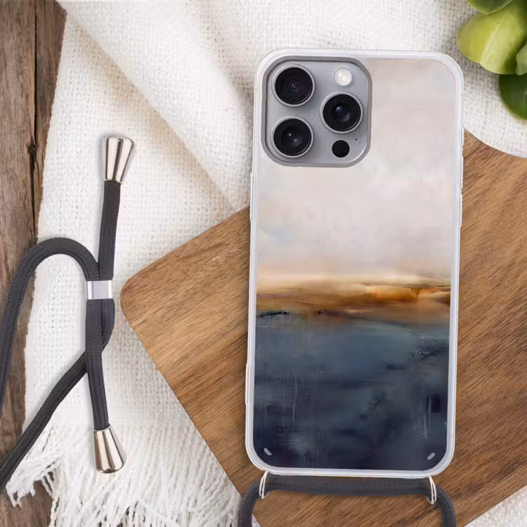Abstract - Horizon - Water - Modern - Beige Hoesje iPhone 16 Pro Max met koord klein -sfeer4