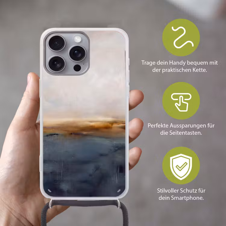 Abstract - Horizon - Water - Modern - Beige Hoesje iPhone 16 Pro Max met koord klein -sfeer2_DE
