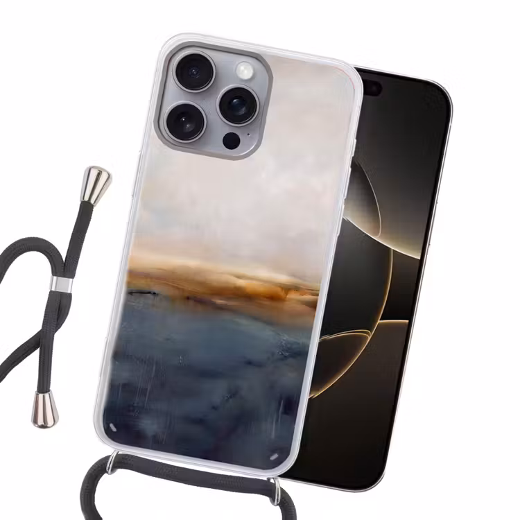 Abstract - Horizon - Water - Modern - Beige Hoesje iPhone 16 Pro Max met koord klein -sfeer1