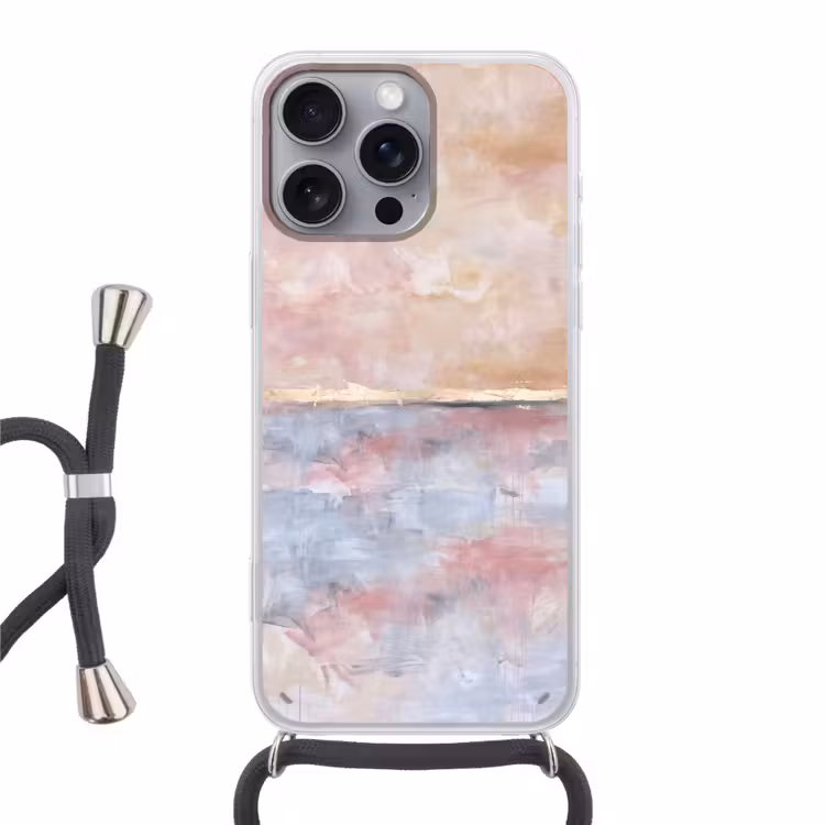 Abstract - Horizontaal - Kunst - Roze - Goud Hoesje iPhone 16 Pro Max met koord klein -3d