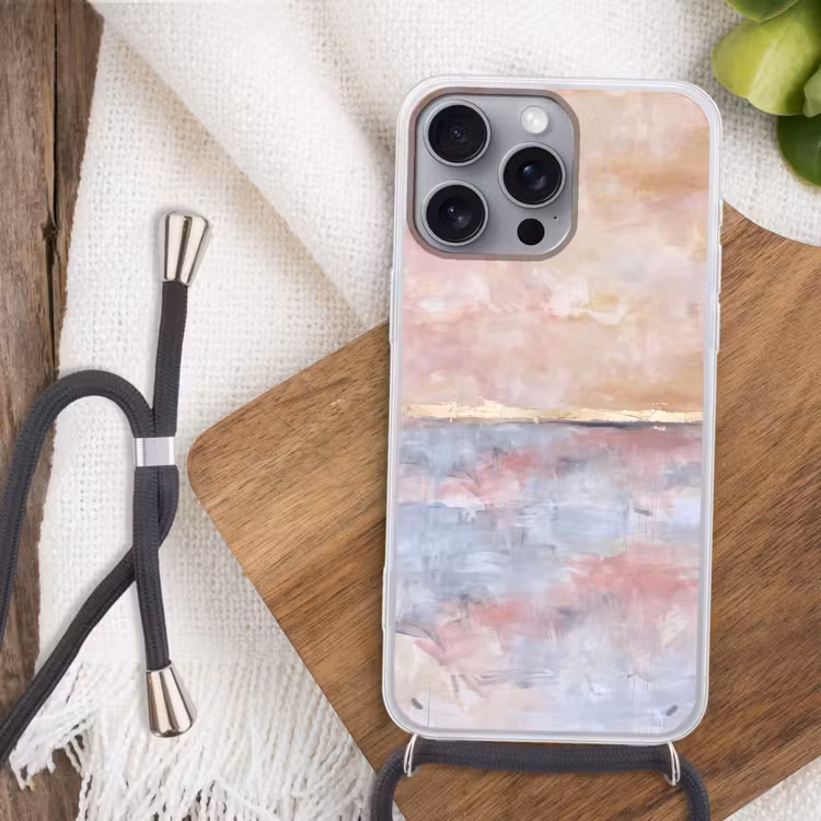 Abstract - Horizontaal - Kunst - Roze - Goud Hoesje iPhone 16 Pro Max met koord klein -sfeer4