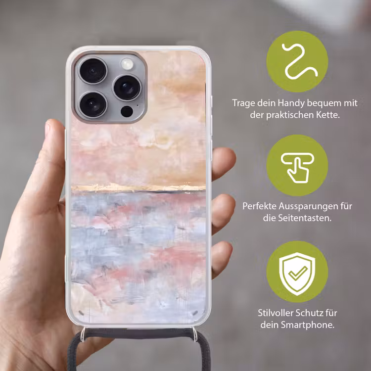Abstract - Horizontaal - Kunst - Roze - Goud Hoesje iPhone 16 Pro Max met koord klein -sfeer2_DE