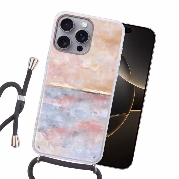 Abstract - Horizontaal - Kunst - Roze - Goud Hoesje iPhone 16 Pro Max met koord klein -sfeer1