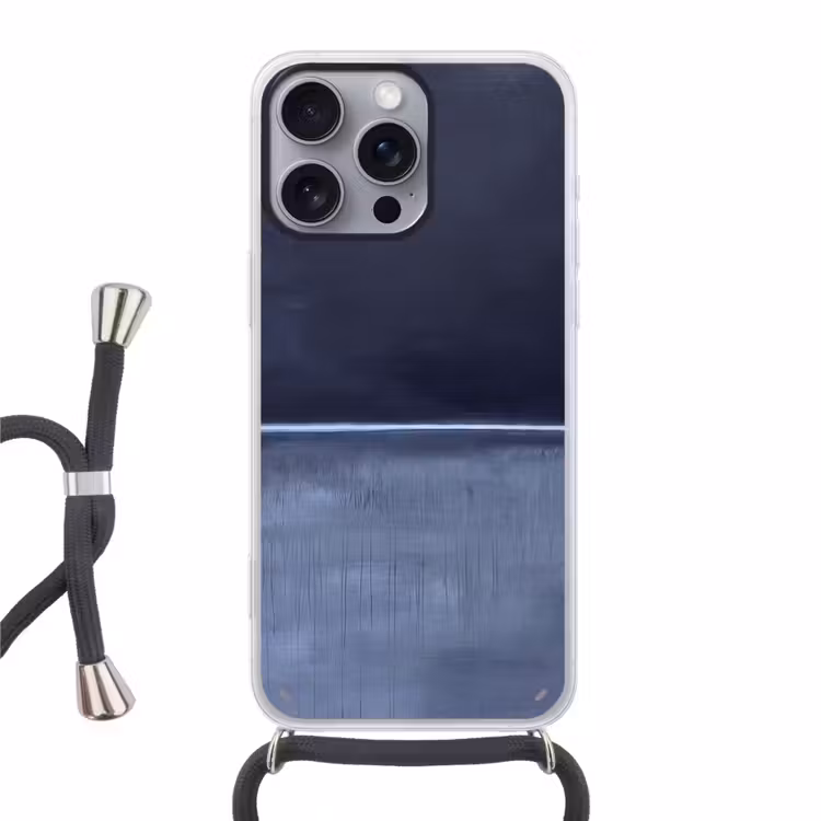 Abstract - Horizontale lijn - Minimalistisch - Donkerblauw - Kunst Hoesje iPhone 16 Pro Max met koord klein -3d