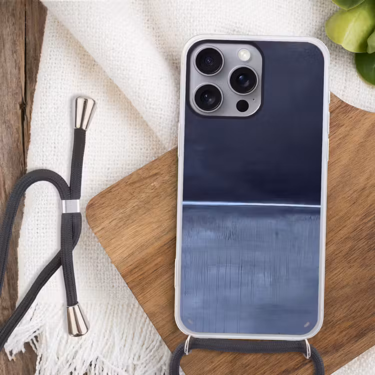 Abstract - Horizontale lijn - Minimalistisch - Donkerblauw - Kunst Hoesje iPhone 16 Pro Max met koord klein -sfeer4