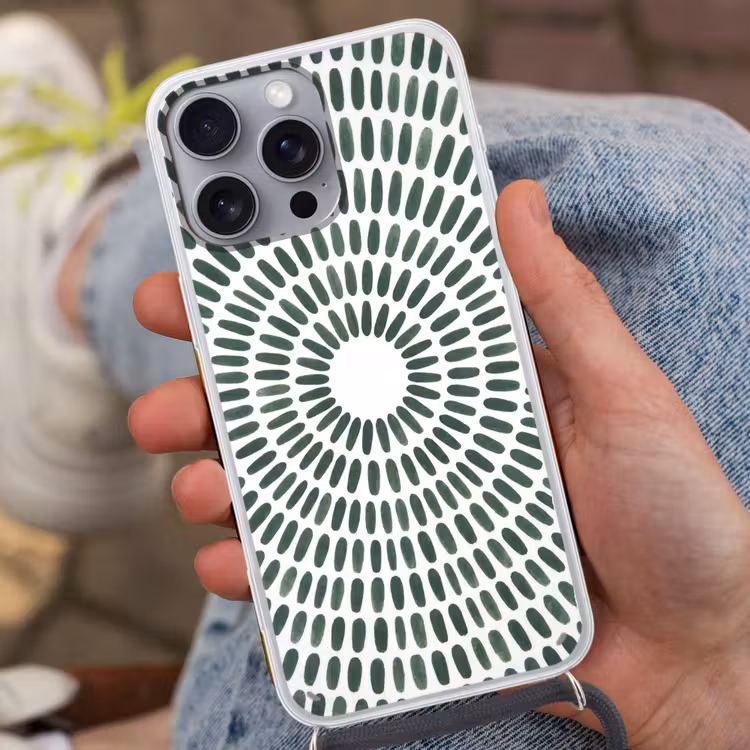 Abstract - Cirkel - Patroon - Modern - Groen Hoesje iPhone 16 Pro Max met koord klein -sfeer3