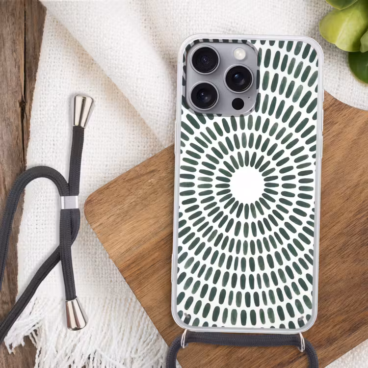 Abstract - Cirkel - Patroon - Modern - Groen Hoesje iPhone 16 Pro Max met koord klein -sfeer4