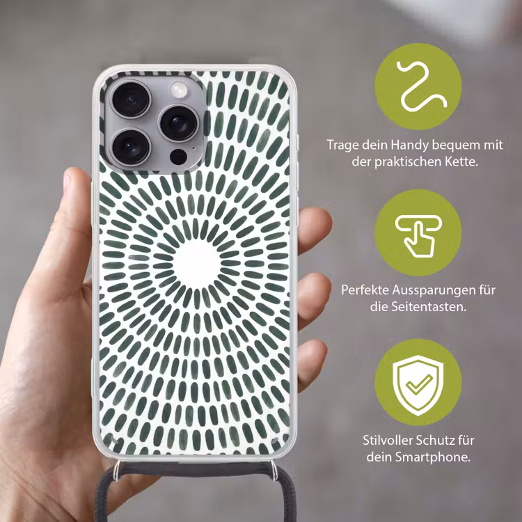 Abstract - Cirkel - Patroon - Modern - Groen Hoesje iPhone 16 Pro Max met koord klein -sfeer2_DE